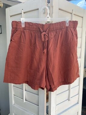 Ava & Viv Rust Drawstring Relaxed Linen Blend Shorts
